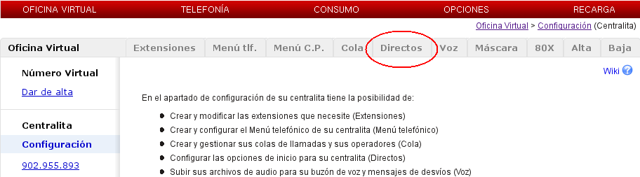 llamadas directas de centralita