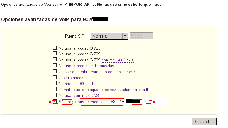 configuracion IP externa de la centralita Asterisk