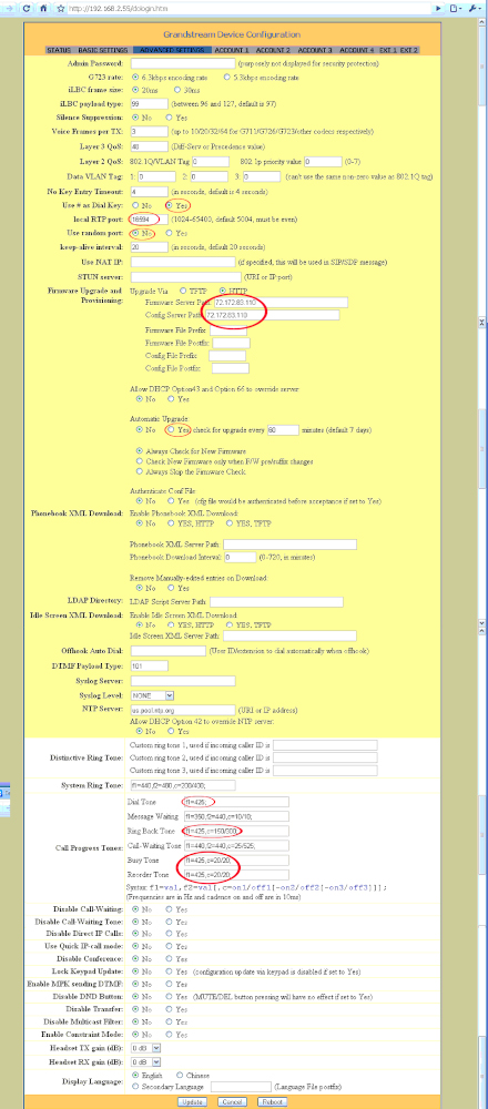 opciones avanzadas del telefono voip
