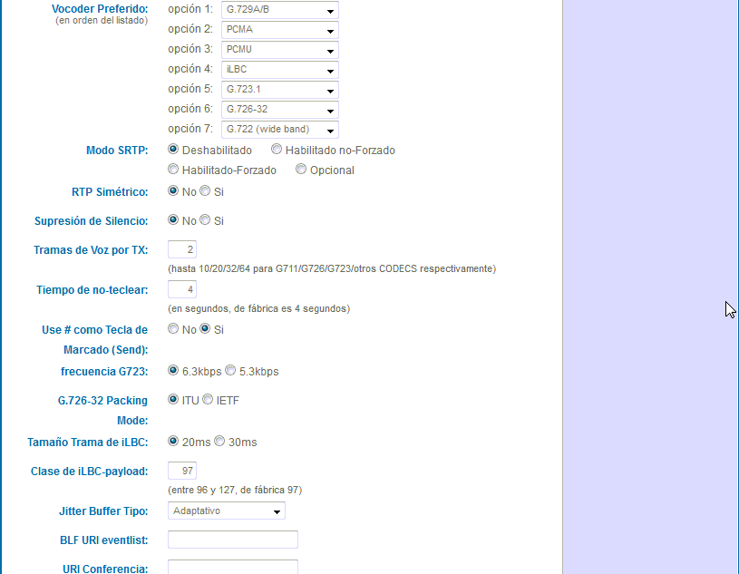 configuracion de cuentas en el Grandstream