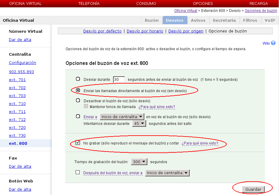 etiqueta numero de Centralita Virtual