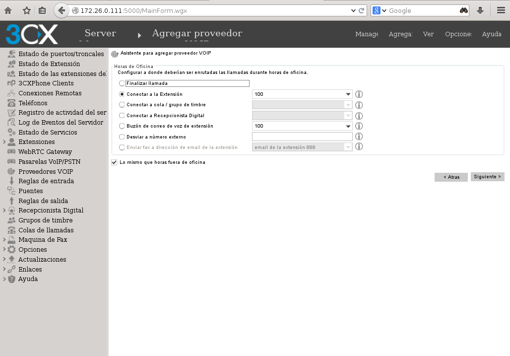 configuracion centralita