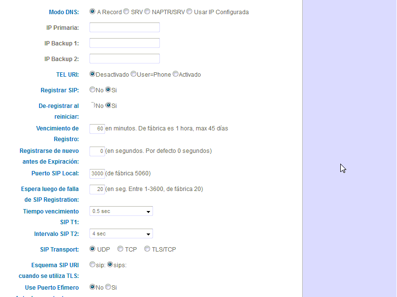 configurar cuentas en el Grandstream