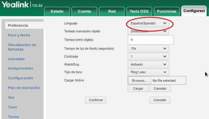 Configuración Yealink T21P