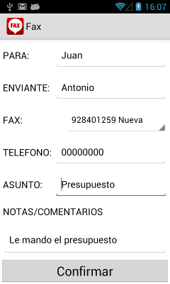 mandar fax android