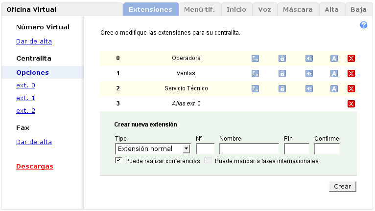 extension centralita
