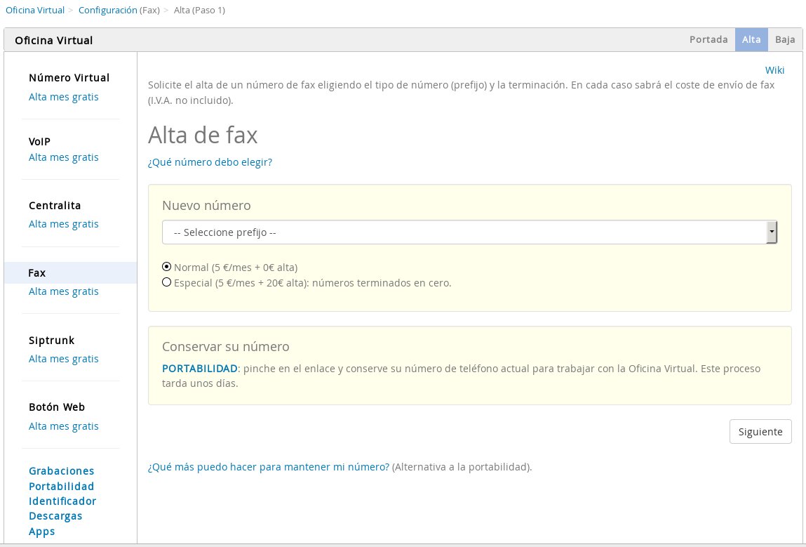 Alta de fax virtual