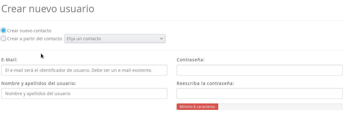 Formulario para crear un nuevo usuario