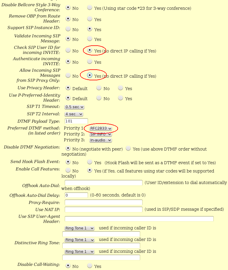 ajuste VoIP granstream