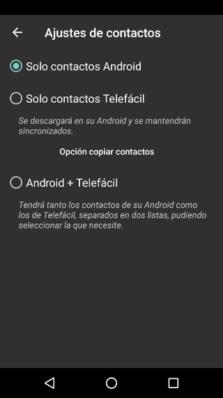 ajustes de contactos