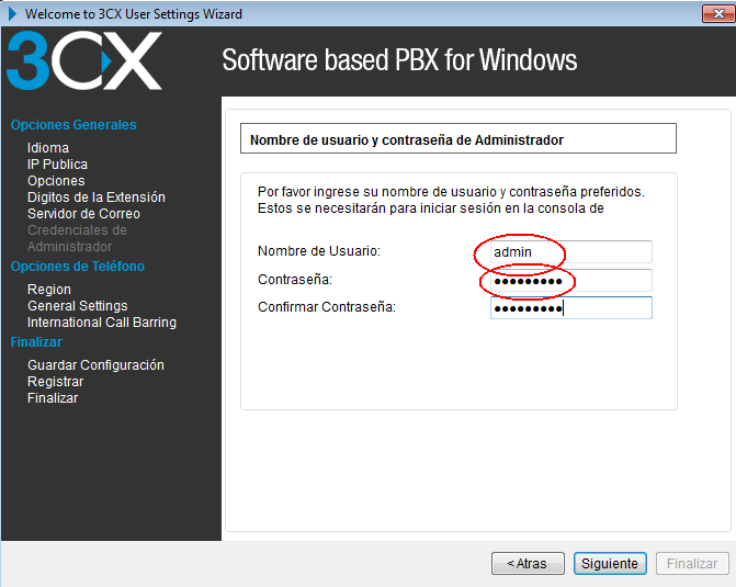 usuario y contraseña para el 3cx